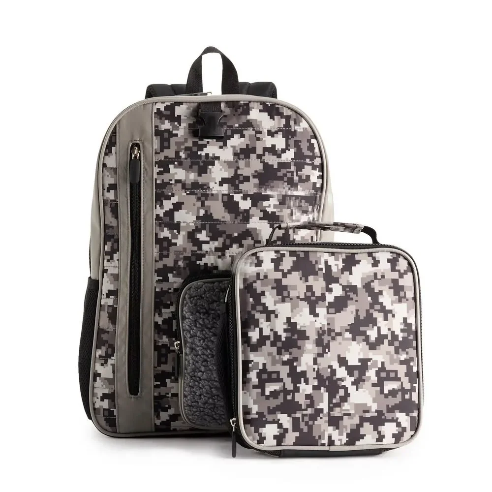 Grey‎ Camo Printed Backpack 2-Piece school backpack/Lunch Bag Set NEW